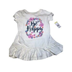 Toughskins Girl's Size Medium Dress Ruffled "Be Happy" White New With Tags